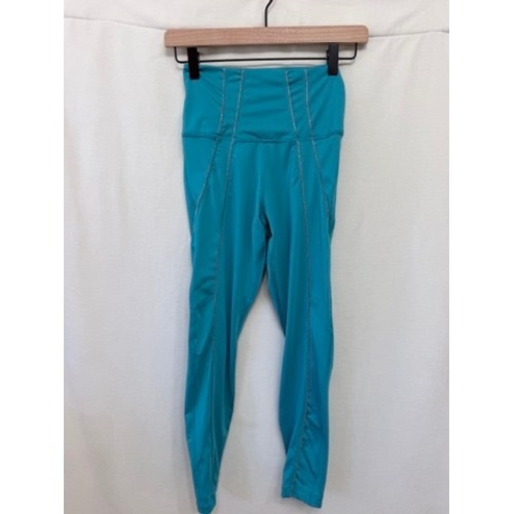 Nike Yoga Dri-FIT High Waisted Leggings Turquoise Silver Piping Small